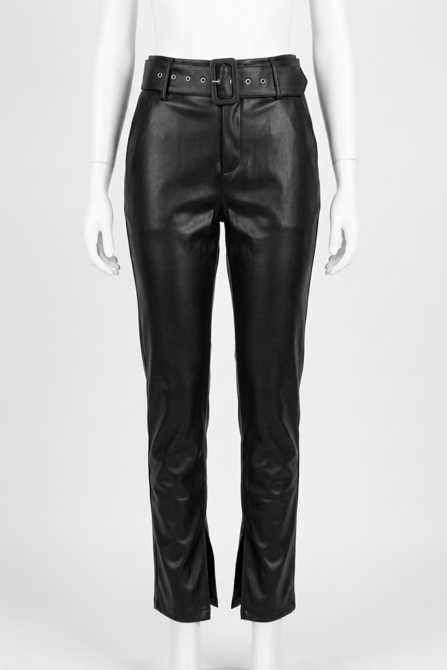 NEW VENTI6 polyurethane slit bottom pants in black
